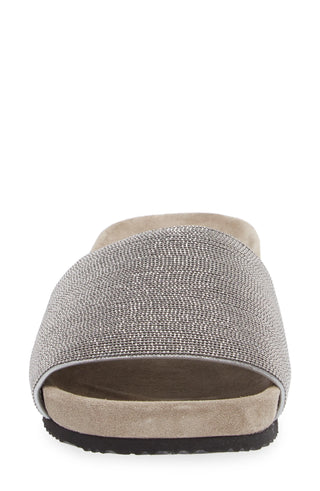 Brunello Cucinelli Women's Monil Suede Detailed Slide Sandal Slippers in Grey