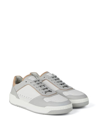 Brunello Cucinelli Mens White Grey  Perforated Sneakers