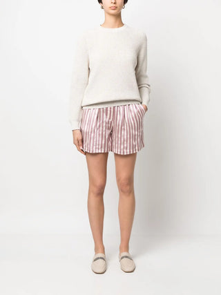 Brunello Cucinelli Women's Bermuda Striped Drawstring Purple White Shorts In Ametista