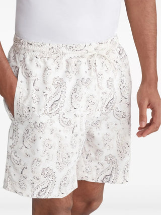 Brunello Cucinelli Mens Beige & Black Paisley Logo-Embroidered Swim Trunks
