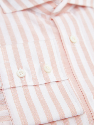 Brunello Cucinelli Mens White & Orange Striped Slim Fit Dress Shirt