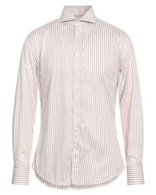 Brunello Cucinelli Mens White & Orange Striped Slim Fit Dress Shirt