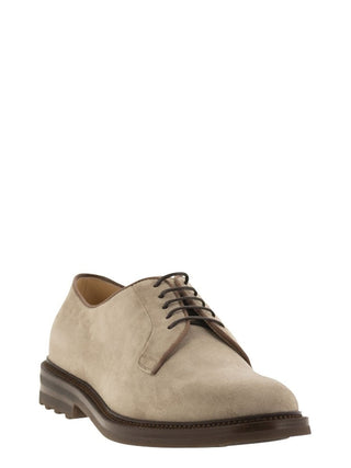 Brunello CUcinelli Mens Beige Lace Up Suede Shoes