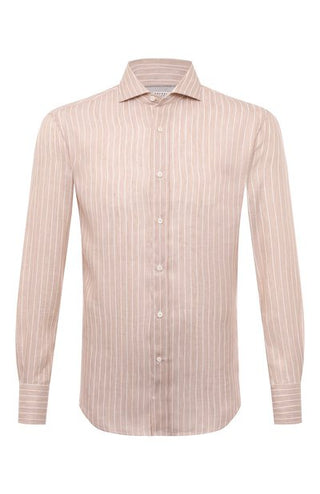 Brunello Cucinelli Mens Shirt In Beige with White Stripe