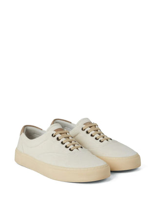 Brunello Cucinelli Mens Sand Color Branded Lace-Up Sneakers