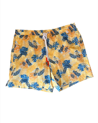 Isaia New Mens Yellow Blue Leaf Pattern Swim Trunk