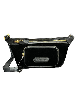 Tom Ford Mens Suede Logo-Appliqué Belt Bag in Black