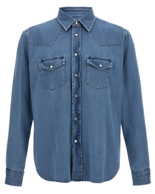 Tom Ford Mens Twill Western Shirt in Denim Blue
