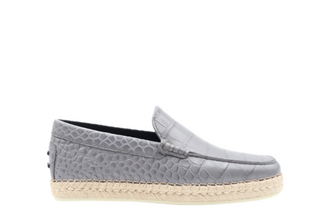 Tods Mens Grey Leather Croc Espadrille with Raffia Sole