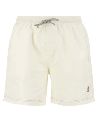 Brunello Cucinelli Mens White Logo Embroidered Swim Trunks