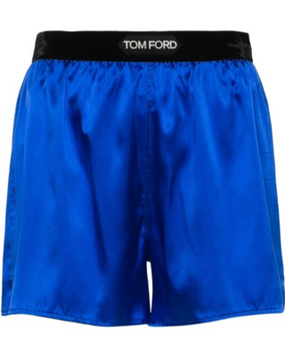 Tom Ford Womens Logo Cobalt Blue Silk Shorts
