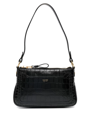 Tom Ford Womens Croc Embossed Leather Bag In Black