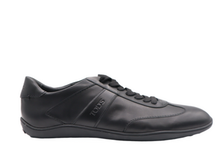 Tods Mens Black Leather Lace Up Sneaker Shoe
