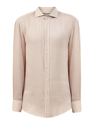 Brunello Cucinelli Men's Shirt In Beige & White Stripe