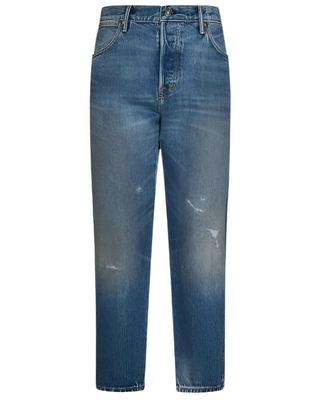 Tom Ford Mens Tapered Distressed Denim Blue Jeans