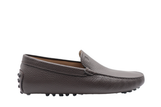 Tods Mens Dark Brown Grey Leather Grained Gommino Driver Shoes