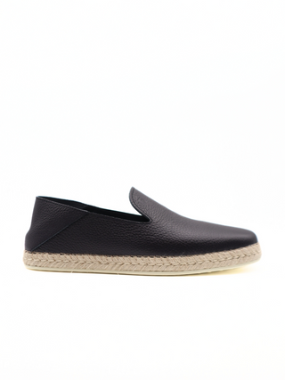 Tods Mens Navy Dark Blue Grained Leather Slip On Sabot Sandal Espadrille Shoe with Folding Back