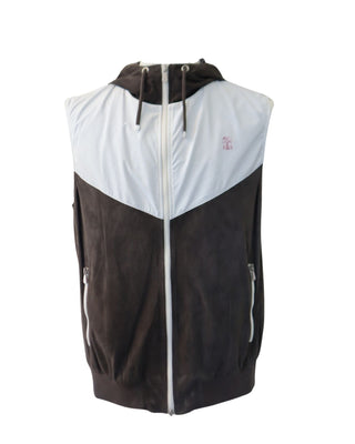 Brunello Cucinelli Men's Outerwear Color Block Vest Grey White Jacket Pelle Leather Suede