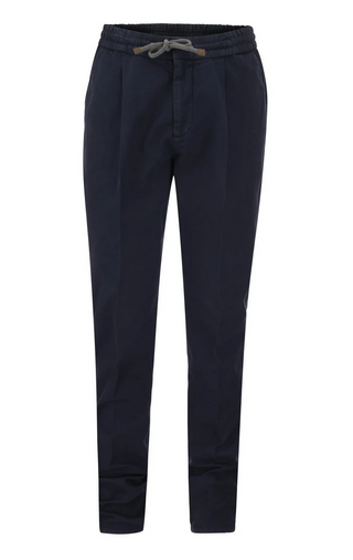 Brunello Cucinelli Elastic Waist Drawstring Pants in Navy