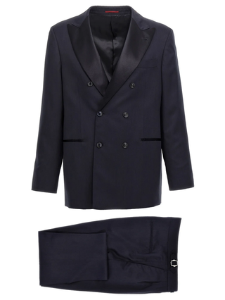 Brunello Cucinelli Men’s Double Breasted Navy & Black Tuxedo Suit