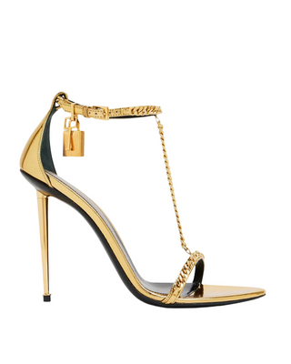 Tom Ford Womens Padlock Chain Sandals In Gold