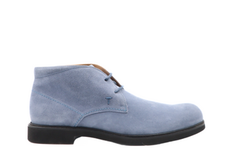 Tods Mens Light Blue Lace Up Suede Ankle Boot Shoe with Black Sole