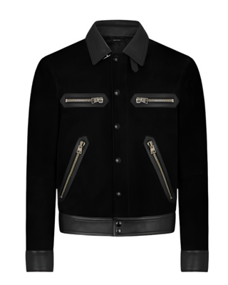 Tom Ford Mens Soft Suede Contrast 4 Zip Western in Black