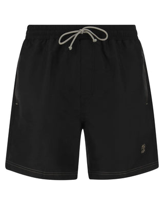 Brunello Cucinelli Mens Logo Embroidered Swim Trunks in Black