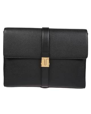 Tom Ford Mens T-Buckled Briefcase in Black
