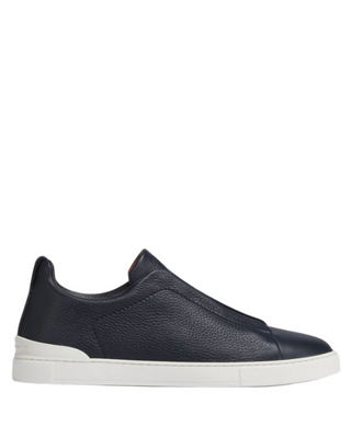 Zegna Mens Navy Deerskin Triple Stitch Sneakers