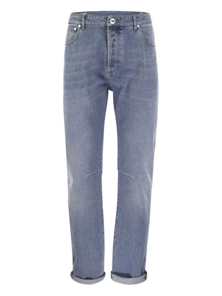 Brunello Cucinelli Mens Cotton Leisure Fit Light Wash Denim Jean