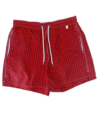 Isaia New Mens Red White Dotted Swim Trunk