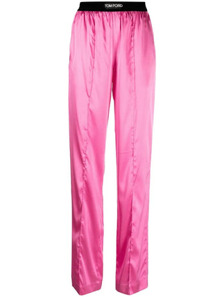 Tom Ford Womens Straight Leg Silk Trousers In Pink