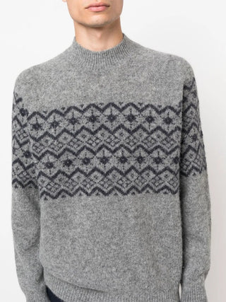 Brunello Cucinelli Mens Jacquard-Detail Crewneck Grey Sweater