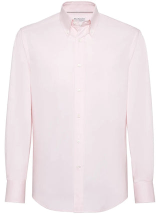 Brunello Cucinelli Mens Slim Fit Pink Dress Shirt