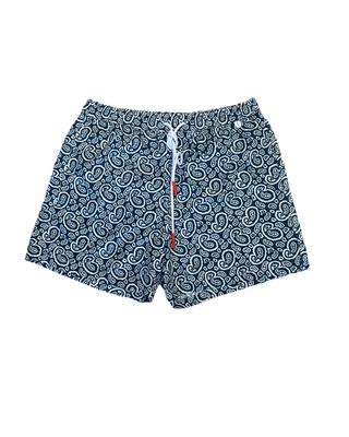 Isaia Mens Blue White Paisley Pattern Swim Trunk