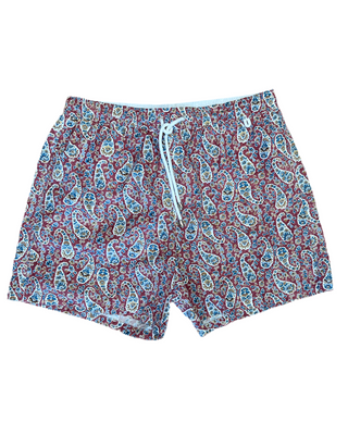 Isaia Mens Pink Multicolored Floral Paisley Pattern Swim Trunks