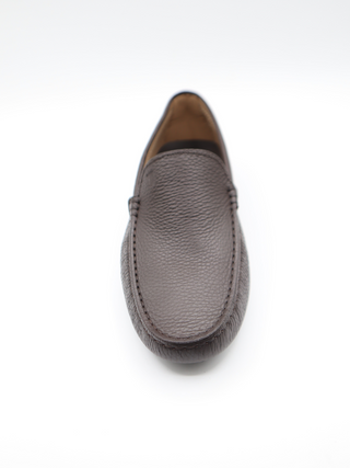 Tods Mens Dark Brown Grey Leather Grained Gommino Driver Shoes