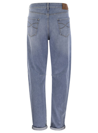 Brunello Cucinelli Mens Cotton Leisure Fit Light Wash Denim Jean