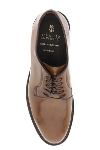Brunello Cucinelli Men's Brown Cordovan Leather Derby Shoes