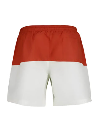 Brunello Cucinelli Mens Logo Embroidered Swim Trunks in Orange & White