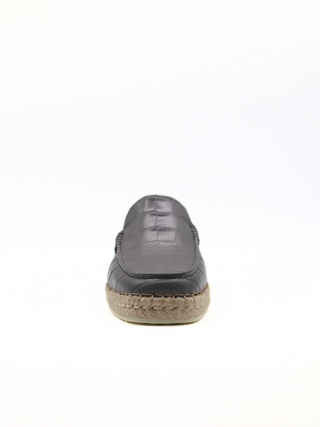 Tods Mens Grey Leather Croc Espadrille with Raffia Sole