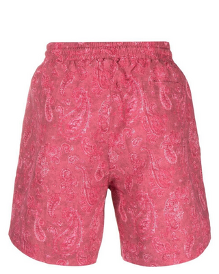 Brunello Cucinelli Mens Pink & White Paisley Logo-Embroidered Swim Shorts