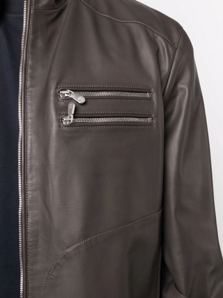 Brunello Cucinelli Mens Leather Zip Up Brown Jacket