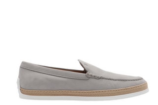 Tods Mens Beige Grey with Raffia Rubber Sole Loafer Shoe