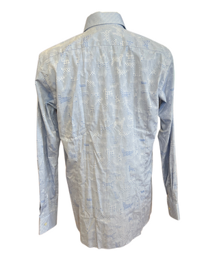ETRO Mens Jacquard Light Blue Button Down Leopard Cat Print Shirt