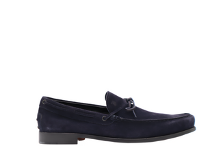 Tods Mens Dark Navy Blue Suede Laccetto Mocassino Shoe