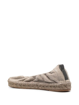 Brunello Cucinelli Seude Leather Women's Grey Espadrilles In Roccia + Ultra Black