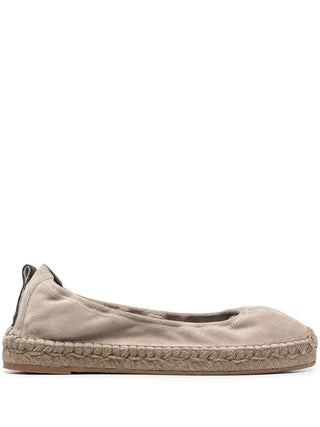 Brunello Cucinelli Seude Leather Women's Grey Espadrilles In Roccia + Ultra Black