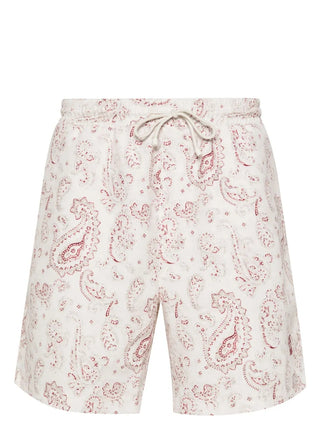 Brunello Cucinelli Mens Paisley-Print Swim Shorts In Red White